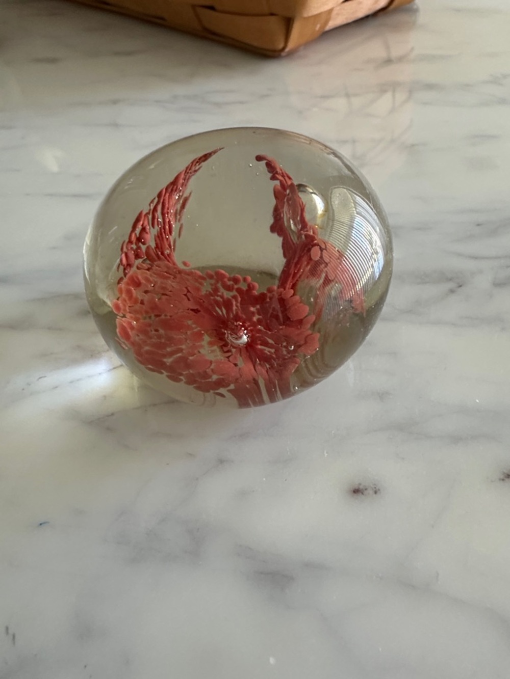 Murano Glass Red Bloom Encased Glass Paperweight